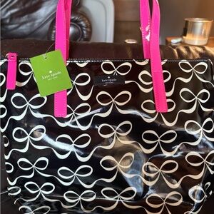 Kate Spade Black and White Bow Tote with Pink Handles